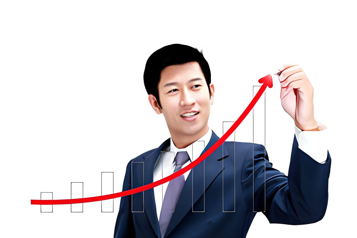 Man drawing upward graph