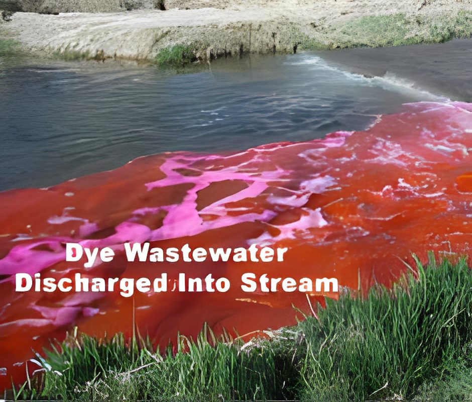 Dye wastewater flowing into natural stream