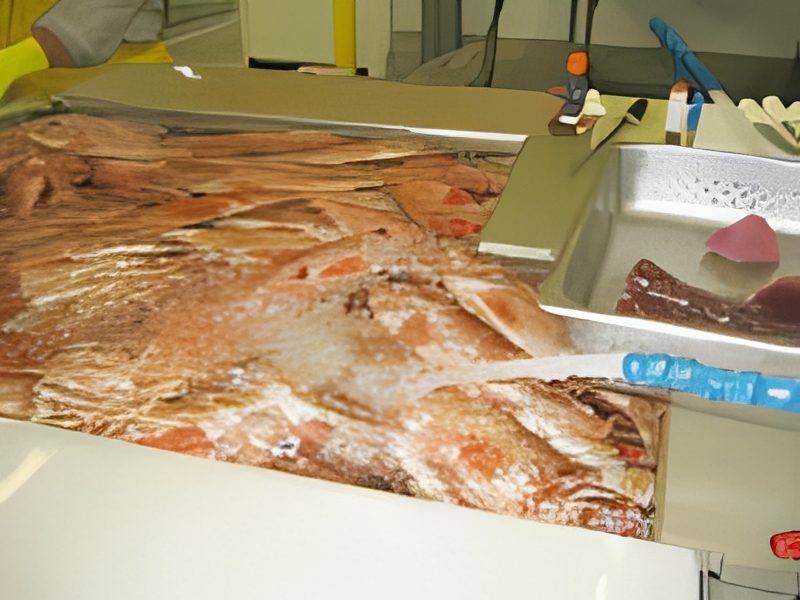Fish being processed on a factory line.
